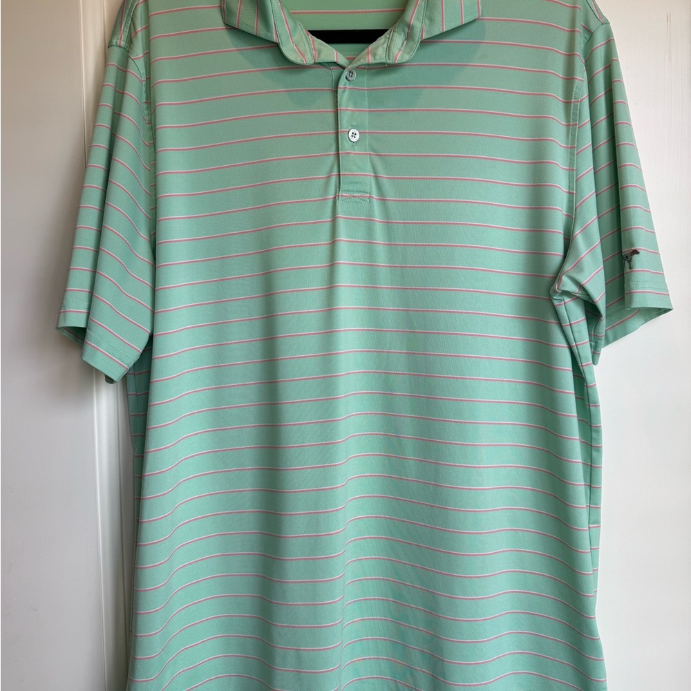 Southern Point Men's Green and Pink Striped Golf  Polo Shirt Size L